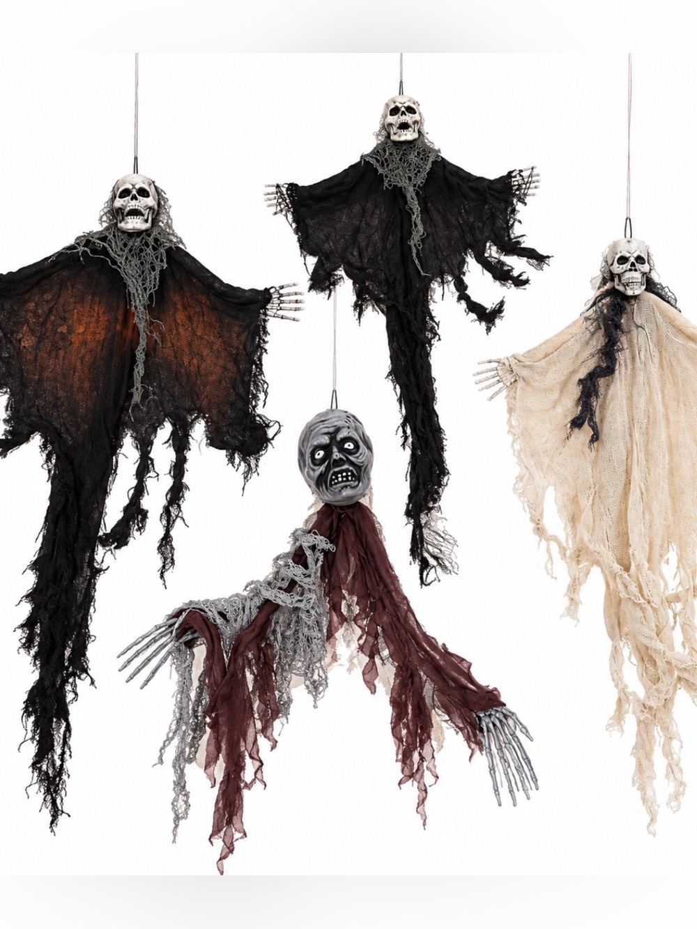 Hanging Halloween Ghost Décor Set - Black, Brown, Cream